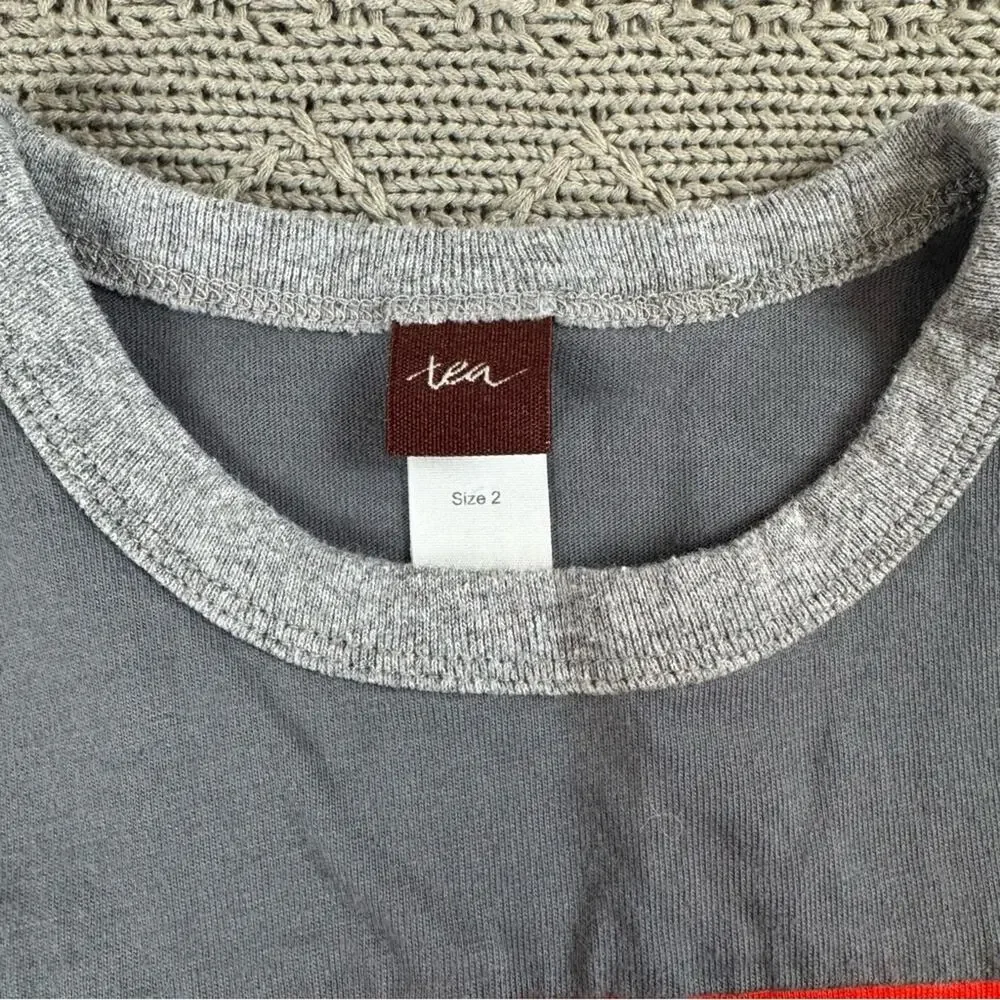 Tea Collection Gray & Red Color Block Long Sleeved Shirt ~ 2